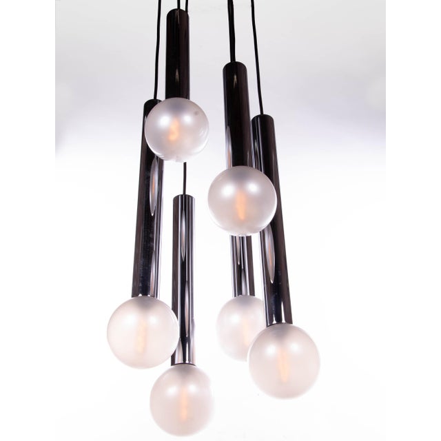 1970s 6-Light Chrome & Pearlized Glass Globe Ceiling Lamp by Motoko Ishii for Staff, 1970s For Sale - Image 5 of 14