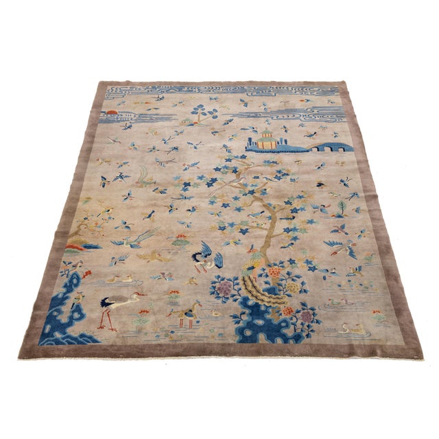 1920s Antique Chinese Art Deco Rug 1920s - 100 Birds & Phoenix Pictorial Wool 10x14 For Sale - Image 5 of 10