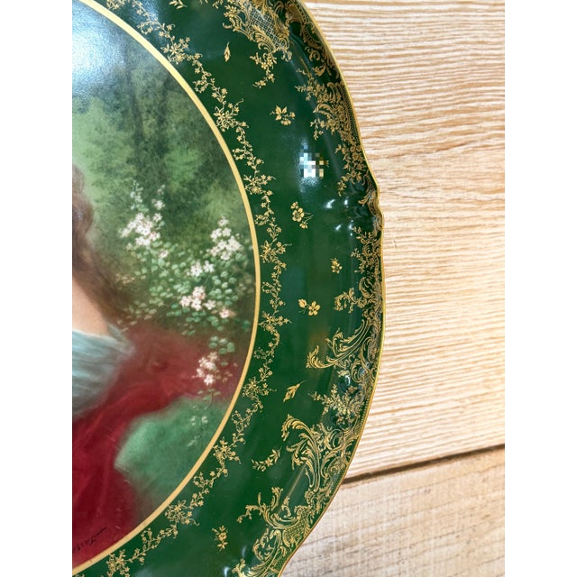 Green 17.5" Theodore Haviland Limoges Vienna Style Portrait Charger, Solitude, c. 1900 For Sale - Image 8 of 15