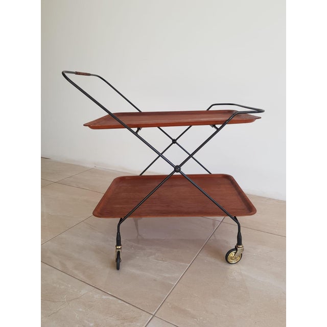Black Mid-Century Modern Teak Serving Bar Cart by Paul Nagel for Jie Gantofta, Sweden, 1960s For Sale - Image 8 of 12