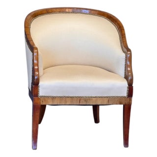 Early 19th Century German Biedermeier Fruitwood Upholstered Tub Chair For Sale