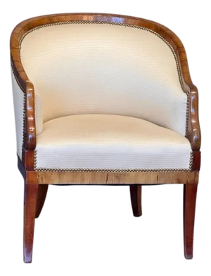 Early 19th Century German Biedermeier Fruitwood Upholstered Tub Chair