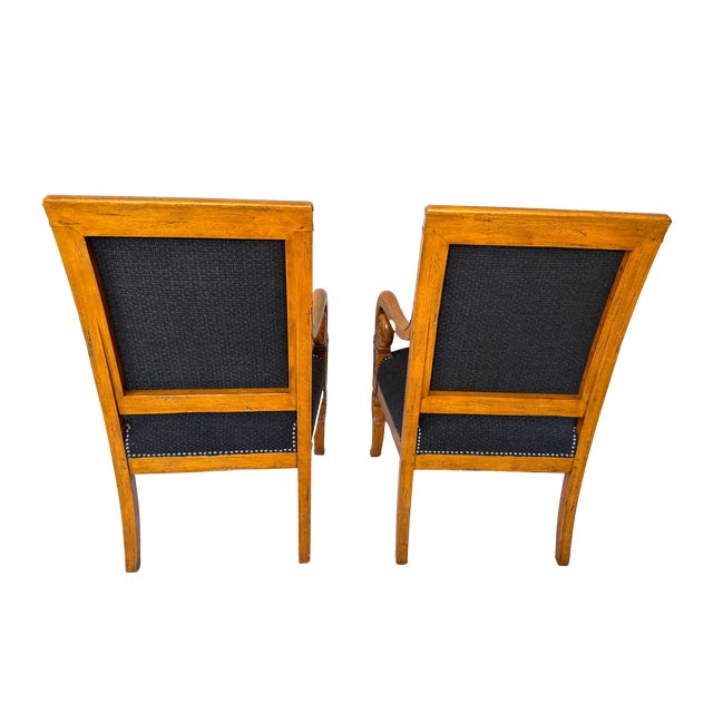 Antique 19th C Biedermeier Armchairs in Walnut & Black Boucle - A Pair For Sale In Los Angeles - Image 6 of 11