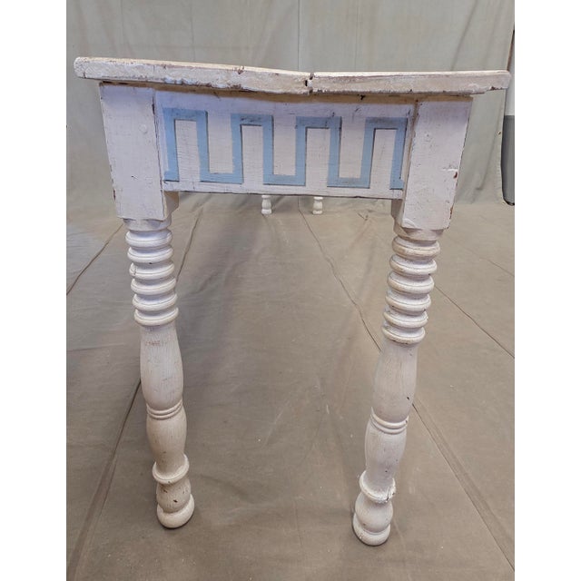 Antique French Rustic Painted Pine and Hardwood Console Table With Greek Key Motif For Sale - Image 4 of 17