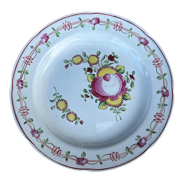 A Very Fine Antique Pearlware Queen's Rose Plate, Circa 1800 For Sale