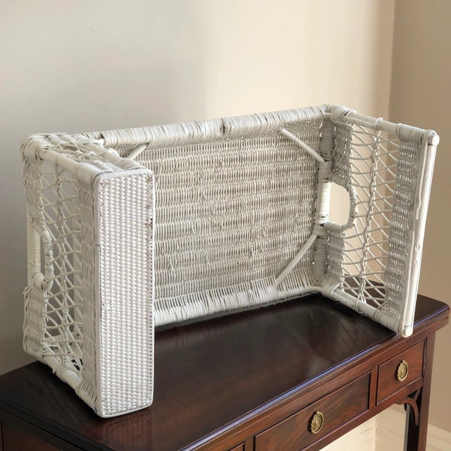 Shabby Chic Mid-20th Century White Wicker Breakfast Tray For Sale - Image 3 of 11
