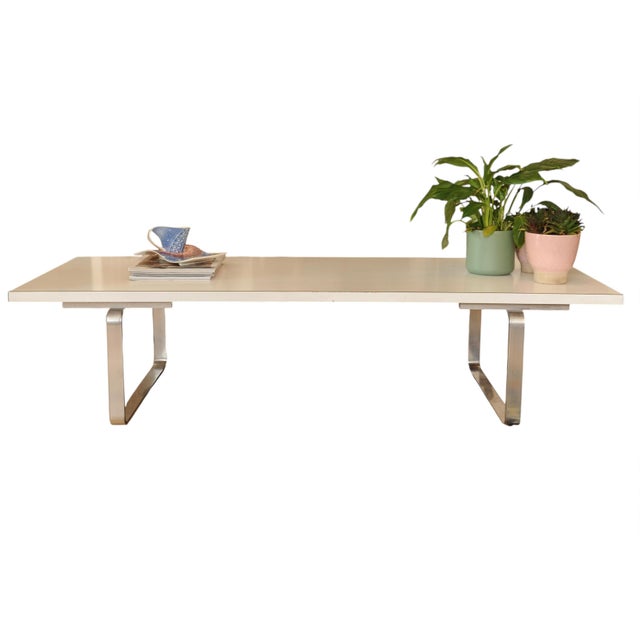 Metal Modernist White Formica and Curved Steel Coffee Table by William Plunkett, 1971 For Sale - Image 7 of 13