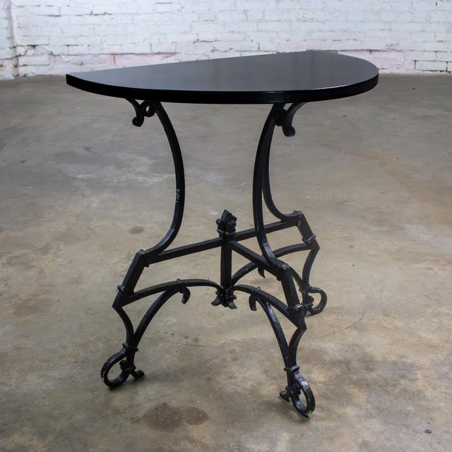 Early 20th Century Art Deco Italianate Demilune Table Black Painted Hand Wrought Iron Base For Sale - Image 4 of 18