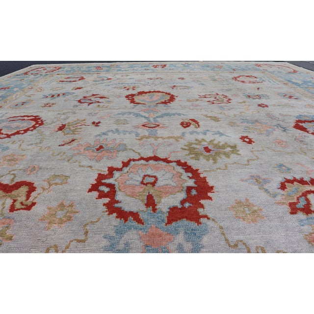Large Hand Knotted Oushak Turkish Rug by Keivan Woven Arts, 12'8" X 16'10" For Sale - Image 9 of 16