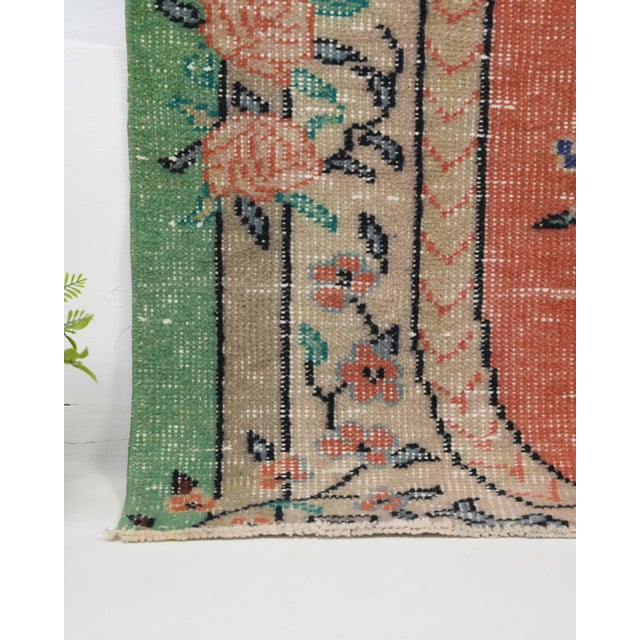1970s Vintage Turkish Oushak Handmade Wool Cotton Orange Area Rug For Sale - Image 4 of 11