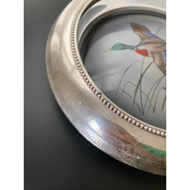 Early 20th Century Early 20th Century Champagne Bottle Coaster With Sterling Silver Rim and Duck Bird Art Glass For Sale - Image 5 of 18