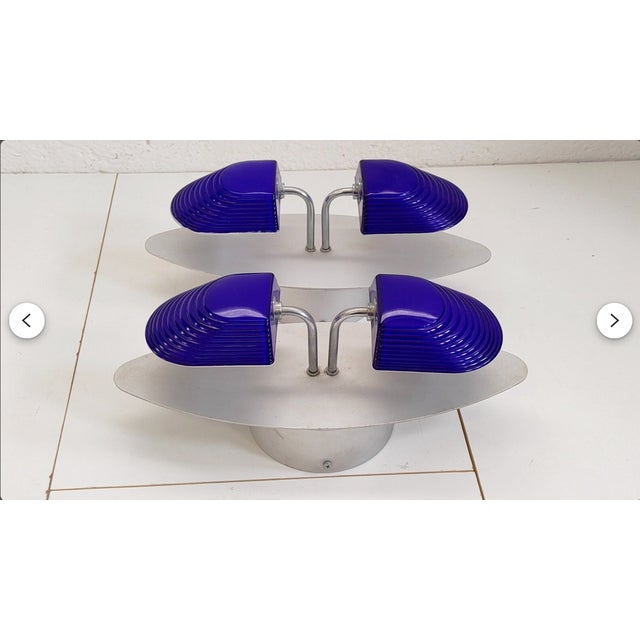 Mid-Century Modern Art Deco Indigo Murano Glass Sconces, 1980s, Set of 2 For Sale - Image 3 of 11