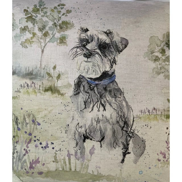 Figurative 16" Square Pillow Embellished With a Stoic Silver Schnauzer Dog Portrait - Made in the U K For Sale - Image 3 of 12