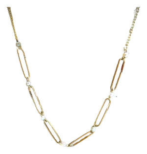 Antique Etched 9k Gold Lingerie Pin Necklace With Pearls