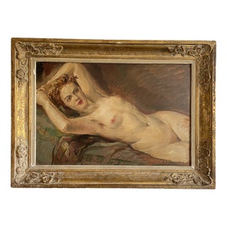 Paul Daxhelet, Reclining Nude, 20th Century, Oil on Panel For Sale