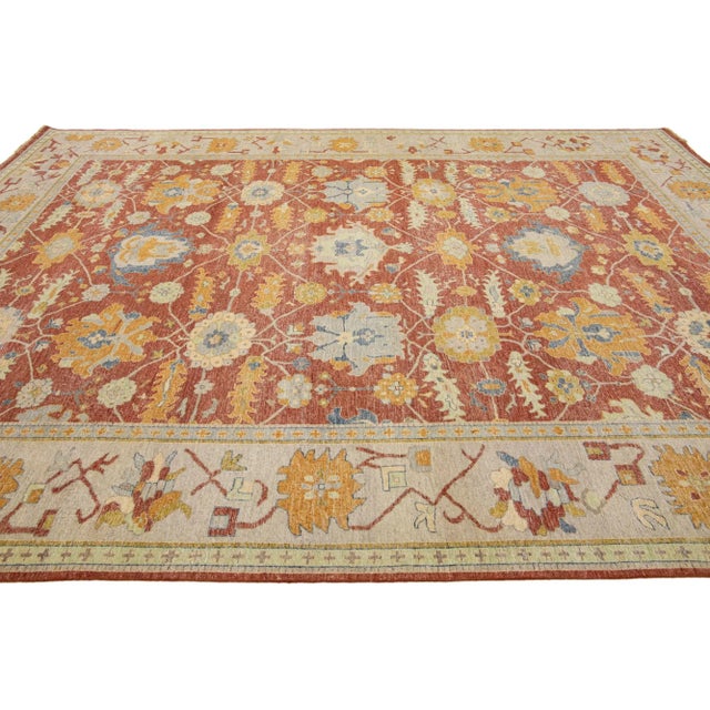 2010s 2010s Red Modern Indian Tabriz Handmade Floral Wool Rug by Apadana For Sale - Image 5 of 7