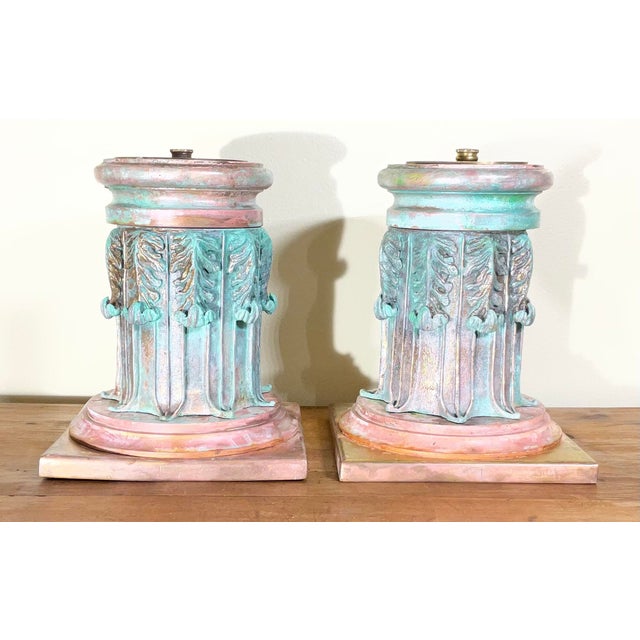 Stunning Pair of Solid Copper and Bronze Architectural Column Sculptures / Bases For Sale - Image 9 of 13