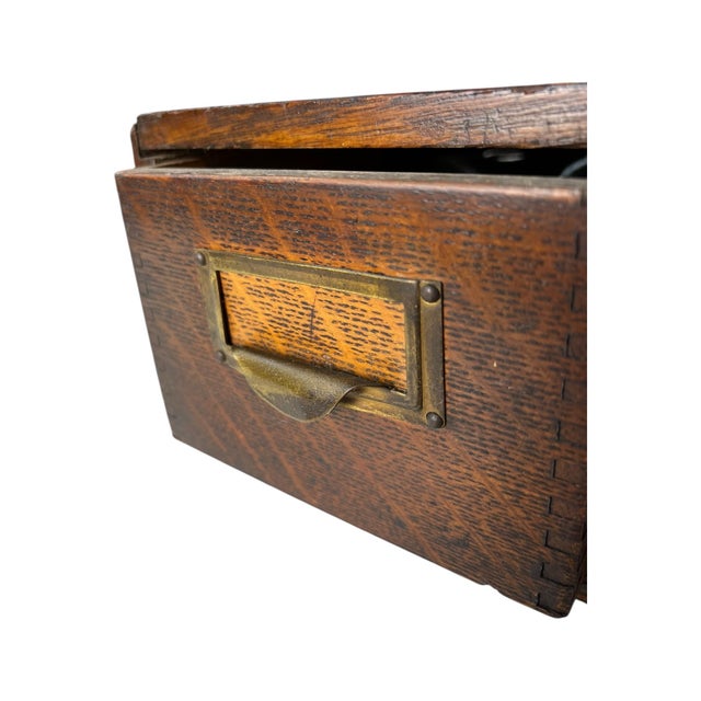 Antique Globe Tiger Oak Wood File Index Card Cabinet 2 Drawer For Sale In New York - Image 6 of 11