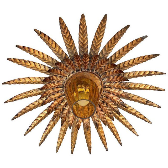 Mid Century Sunburst Ceiling Fixture With Glass Tulip For Sale - Image 13 of 13