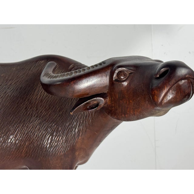 Wood Mid Century Large Hand Carved Water Buffalo For Sale - Image 7 of 8