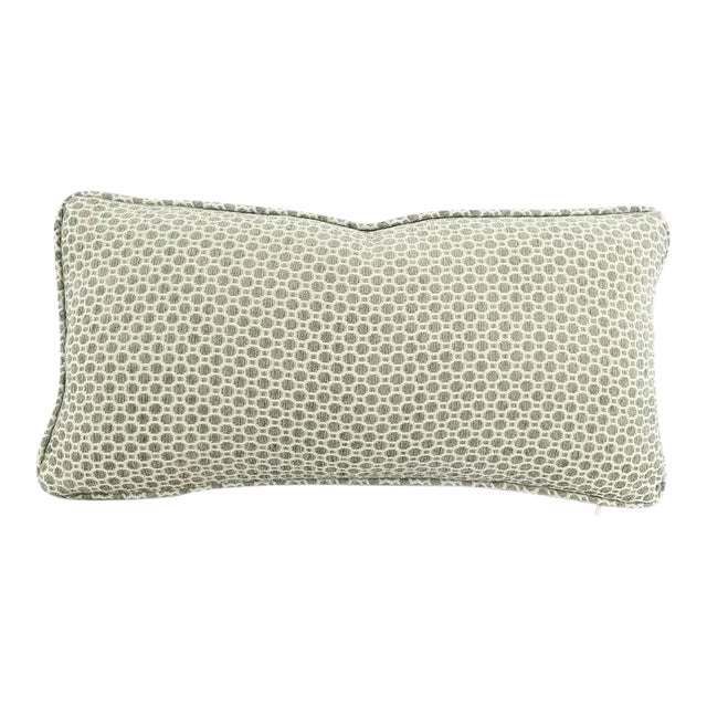 Gray Aqua Geometric Chenille Pattern With Self-Welt Pillow Cover - 10" X 20" For Sale