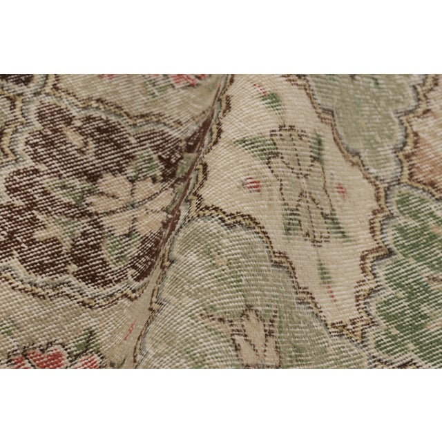 Textile Vintage Turkish Rug, Beige-Brown With Green Geometric Floral Design - Rug & Kilim For Sale - Image 7 of 8