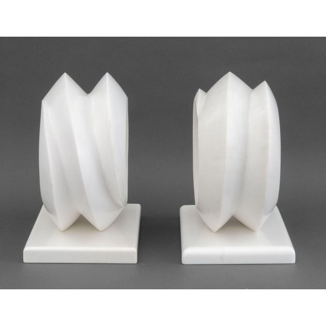 Pair of Modernist Carved White Quartzite Sculptures For Sale - Image 9 of 9