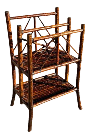 Tall Dark Brown English Standing Bamboo Magazine Rack, Canterbury or Sheet Music Stand