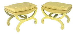 Pair of Yellow Modern Baroque Revival Silk Bench or Stools, 1960s