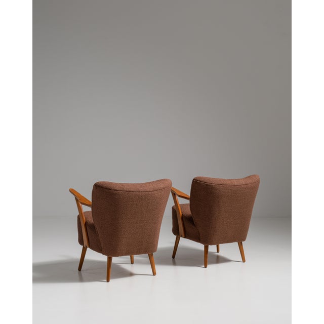 Pair of 1940s Danish Brown Mid-Century Modern Upholstered Armchairs For Sale - Image 10 of 15