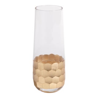 Fez Cut Stemless Champagne Glass with Gold Leaf, Set of 6 For Sale