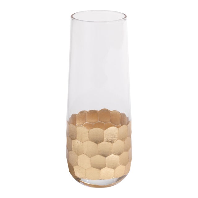 Fez Cut Stemless Champagne Glass with Gold Leaf, Set of 6 For Sale