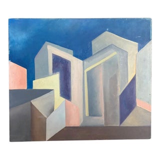 Mid Century Abstract Painting = a City For Sale