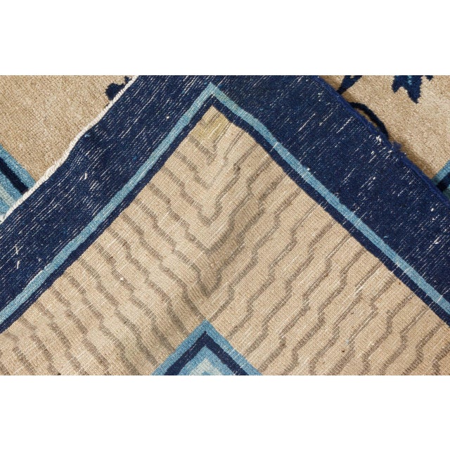 Tan Doris Leslie Blau Chinese Vintage Floral Warm Tan Hand-Knotted Wool Carpet For Sale - Image 8 of 8