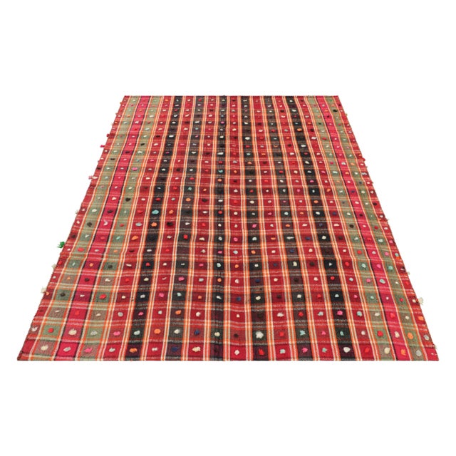 1950s Vintage Jajim Qashqai Persian Kilim With Colorful Dots and Stripes - Rug & Kilim For Sale - Image 5 of 7