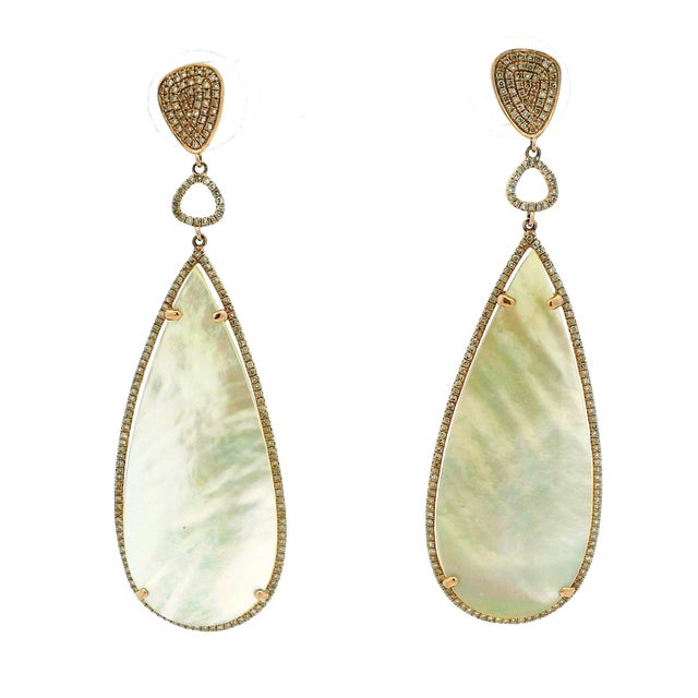 Contemporary 18K Yellow Gold Mother-of-Pearl & Diamond Teardrop Earrings For Sale - Image 12 of 12