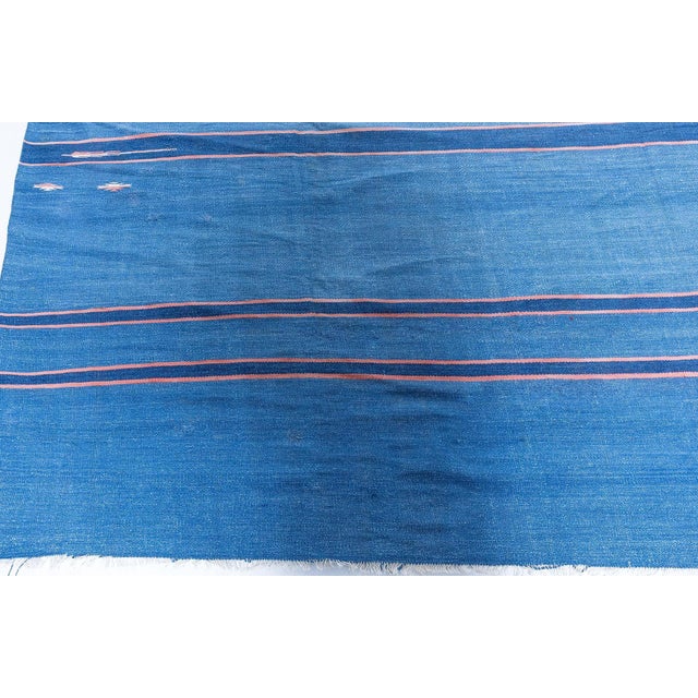 English Doris Leslie Blau Mid-Century Indian Dhurrie Light Blue Flatweave Cotton Carpet For Sale - Image 3 of 7