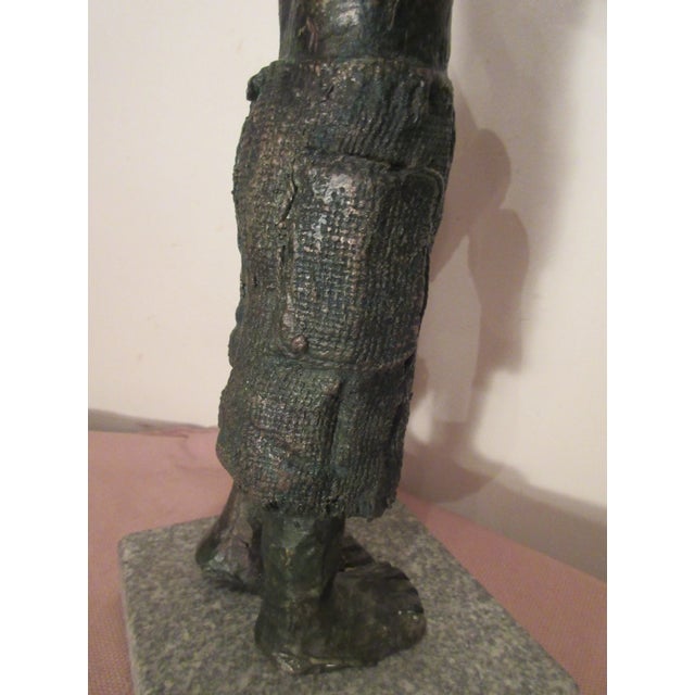 Metal 1930s 21lbs Japanese Stylized Figural Fisherman Solid Bronze Marble Statue For Sale - Image 7 of 12