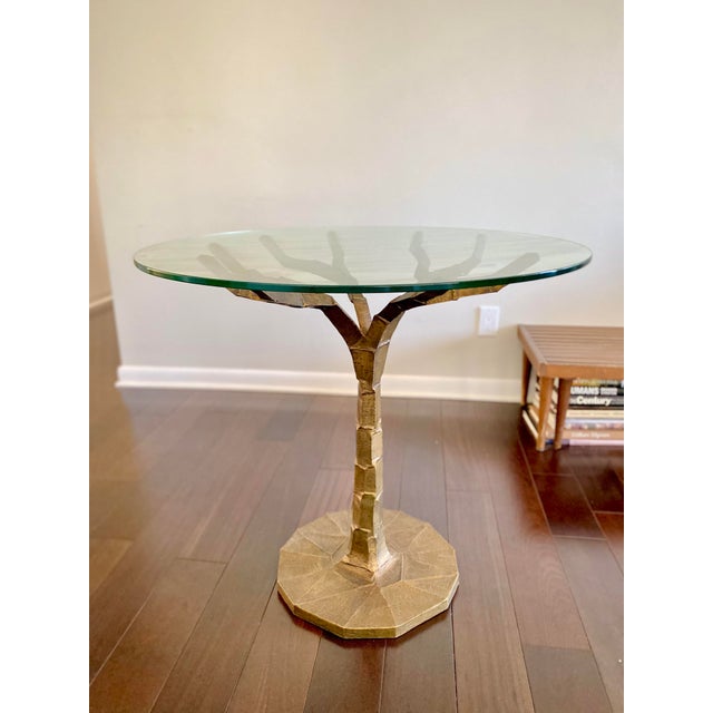 Round Glass Pedestal Dining Table by Made Goods With Gold Branches