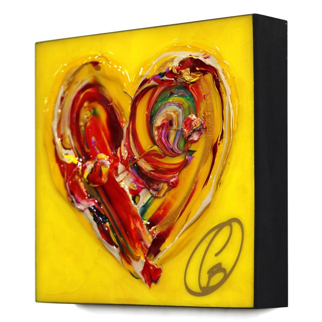 Contemporary Sun Kissed Heart X - Original Heart Pop Art Mixed Media Acrylic and Resin on Wood Panel by Cynthia Coulombe-Bégin For Sale - Image 3 of 9