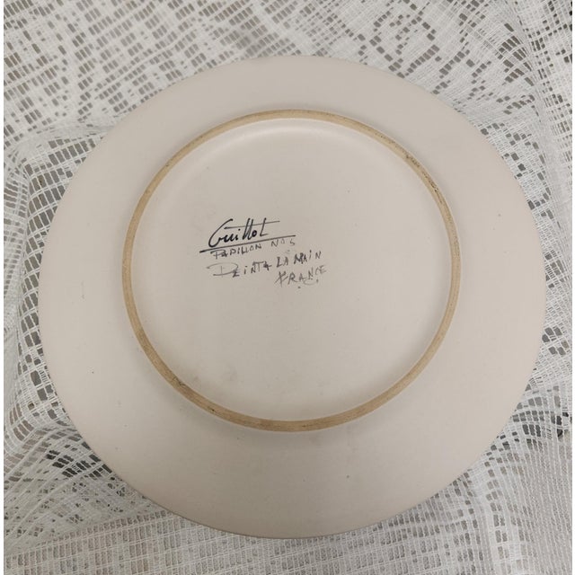 Mid-Century Modern 1950s Marcel Guillot Mid-Century Modern French Pottery Dinner Plate 10-Inch No5 Butterfly For Sale - Image 3 of 3