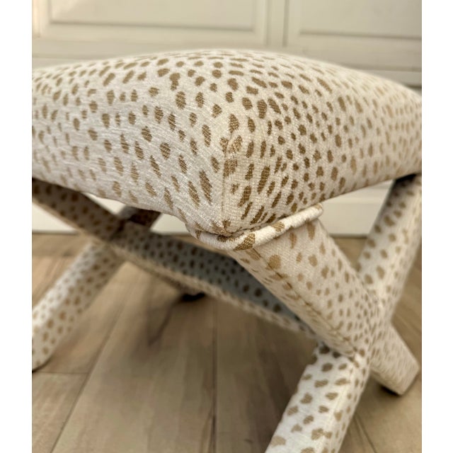 Billy Baldwin Vintage X-Frame Stool in Cream & Tan Animal Print Upholstery For Sale - Image 4 of 10