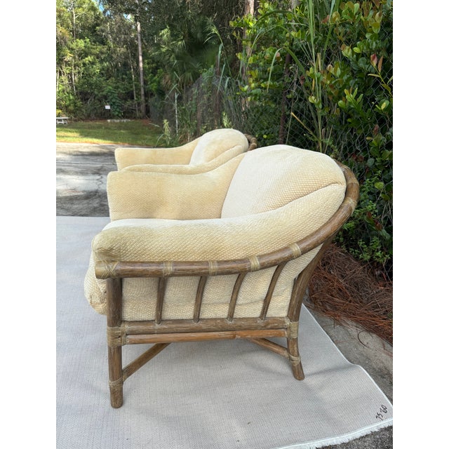 Contemporary McGuire Rattan Lounge Chairs With Upholstered Seats - A Pair For Sale - Image 3 of 17
