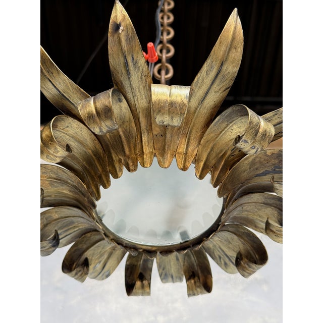 Spanish Gilt-Metal 1950's Sunburst Ceiling Fixture For Sale - Image 10 of 11