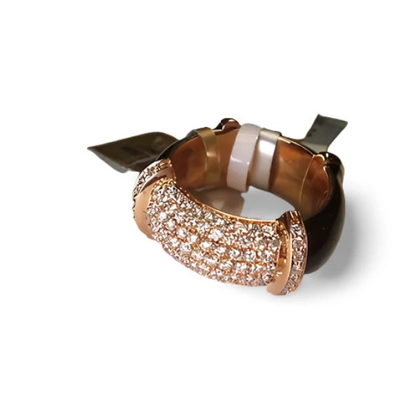 Elegant 18K Rose Gold Enamel Diamond Band featuring 0.8 carats of brilliant round diamonds and a sleek modern enamel...