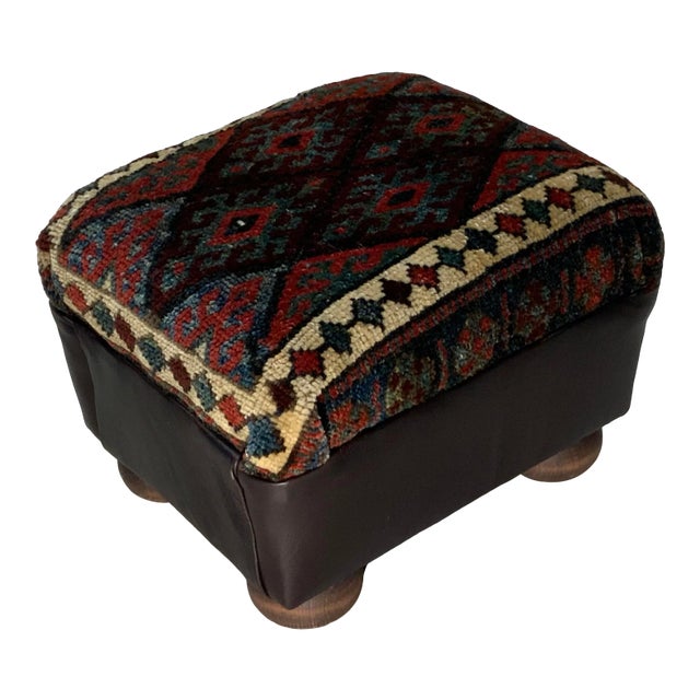 1960s Hand Woven Rug Upholstered Foot Stool For Sale