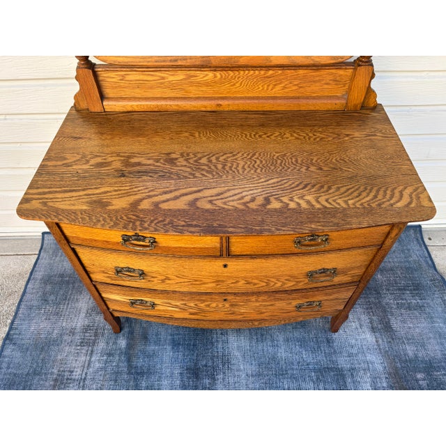 American Antique American Tiger Oak Bow-Front Dresser With a Removable Beveled Swivel Mirror by A.H. Heilman & Company For Sale - Image 3 of 11