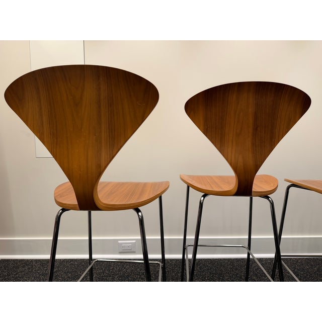 Wood Walnut Barstools With Metal Legs (Set of 4, Cherner Company) For Sale - Image 7 of 17
