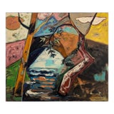 Lush Cubist Landscape Titled "The Bridge" by Texas Artist Jacques Lamy For Sale