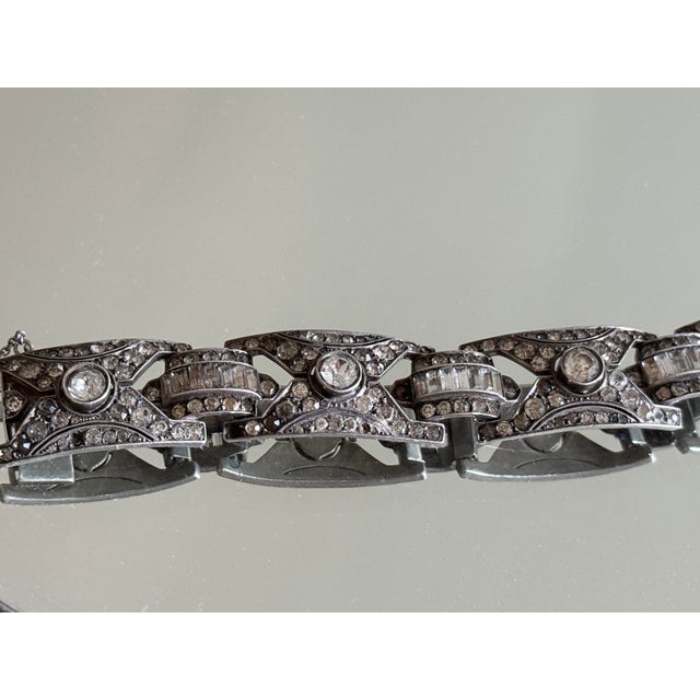 Metal 1920s Art Deco 935 Silver Panel Bracelet With Marquise Style Glass Stones For Sale - Image 7 of 13